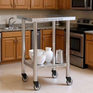 Stainless Steel Kitchen <b>Work</b> <b>Table</b> 21.7x21.7x33.5 With Wheels Modern Design Single Shelf Cart - Product Image 2