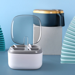 Caja de especias 4 en 1 con cuchara, contenedor de condimentos con múltiples compartimentos para sal, pimienta y especias, tarros, recipientes, accesorios de cocina - Product Image 4