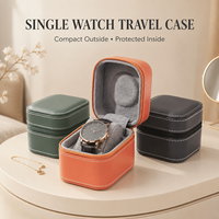 Boîte à montre simple en cuir PU personnalisée, étui de voyage portable avec fermeture éclair, coussin amovible en velours, emballage cadeau
