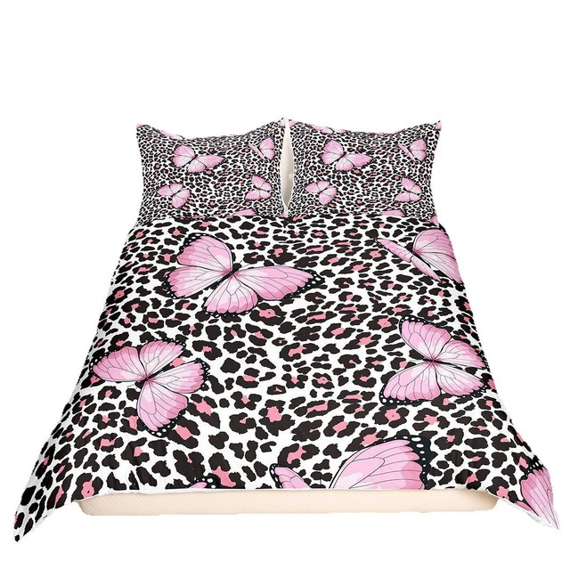 Leopard Butterfly 3D Digital Print Bedding Set 3PC - Duvet Cover & Pillowcases Exotic Animal Print