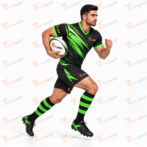 Conjunto de Camiseta de Rugby para Hombre Tiierwear, Negro y Verde, Cuello en V, Manga Corta, Absorbe la Humedad, Ajuste Atlético, para Todas las Temporadas - Product Image 4
