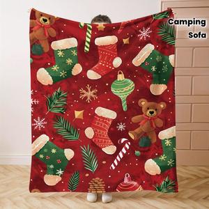 Christmas Santa Snowman Christmas Tree Flannel Blanket Throw Blanket Nap Blanket Festive Winter Warm Fade Resistant Lightweight - Product Image 1