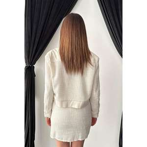 Ensemble de costume blanc cassé pour femme, veste et jupe, deux pièces, en polyester tissé, tenue formelle - Product Image 5