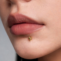 Perhiasan Tindik Bibir 316L Surgical Steel North Star Labret Stud Ulir Dalam Monroe Medusa Helix Tragus 16G Baru