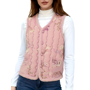 Женский стеганый жилет с цветочным узором в китайском стиле, без рукавов, на пуговицах, из полиэстера, с подкладкой, для осенне-зимнего многослойного ношения - Product Image 1