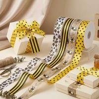 Ruban en satin à motif abeille pailleté, largeur 1 pouce, imprimé numériquement, pour décorations de fêtes, artisanat DIY, bouquets de fleurs, emballage cadeau, nœuds