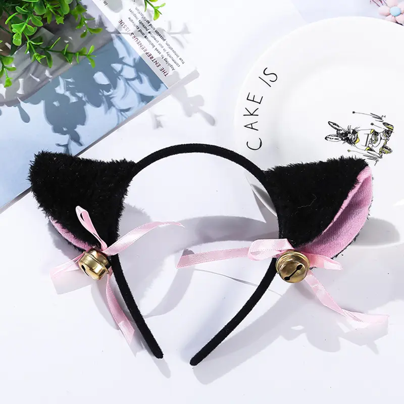 Women's Hair Accessories Cute Halloween Masquerade Cat Ears Cosplay Cat Ear Anime Party Costume Bow Tie Bell Headwear Anime