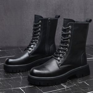 Men's Trendy All Seasons Waterproof for Boots British Style High Top Ankle <b>Bootie</b> Warm Cotton Filled Fur Rubber Upper Genuine - Product Image 3