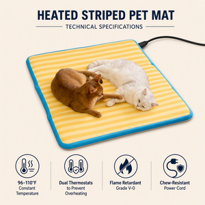 Tapis chauffant pour animaux de compagnie ZT, rayé, rectangulaire, lit pour chat, coussin en peluche chaud, utilisation hivernale, facile à nettoyer, design moderne - Product Image 2