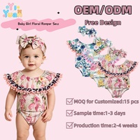 Set Romper Bunga Bayi Perempuan, Bodysuit Ruffle Motif Flamingo Tropis dan Leopard, Set Pakaian 2Pcs dengan Headband, untuk Kado Baby Shower
