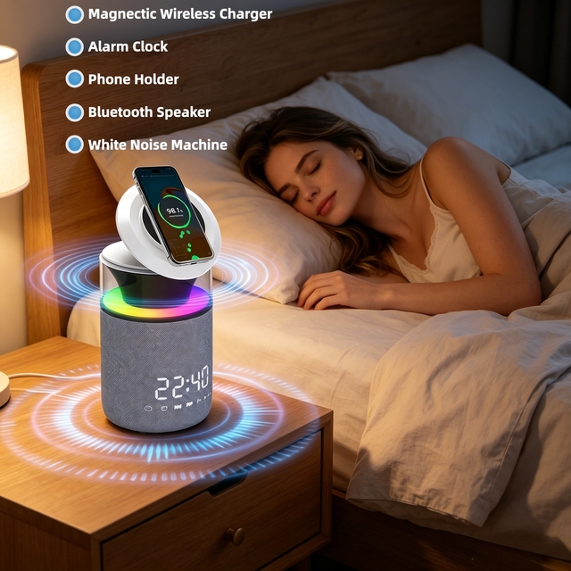 Multifunction 15W RGB Wireless Charging Speaker Support Alarm Clock Timing White Noise Play Bluetooth Wireless Speaker