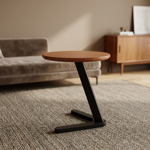 Modern <b>Round</b> Wood <b>Coffee</b> <b>Table</b> Tea <b>Table</b> With <b>Black</b> Metal Base Minimalist Living Room Furniture - Product Image 3