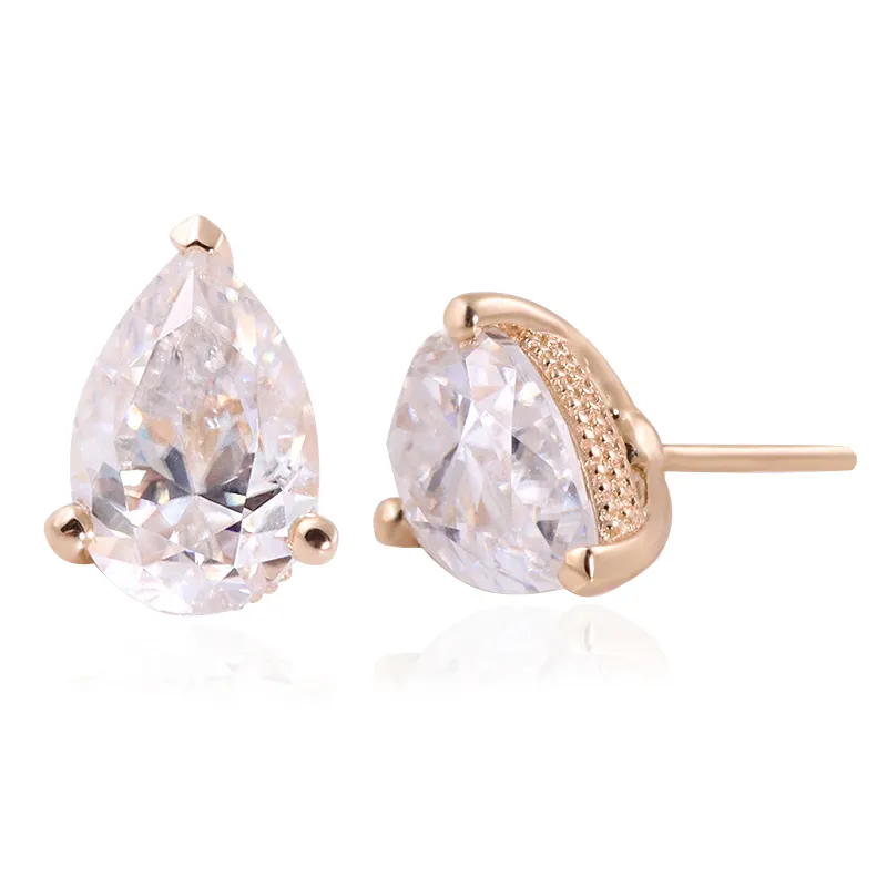 Single Piece Milgrain Earring Stud 10K Yellow Real Gold with 0.5Carat DEF Pear Cut Moissanite Diamond Stud Earring