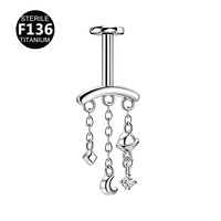 Pendentif Fleur en Titane F136, Clou d'oreille, Pendentif Planète 0,9 mm avec Filetage Interne pour Piercing Lèvre