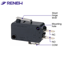 Micro-interrupteur SPDT RENEW RV-161-1C25 16A 250VAC à levier articulé court, boîtier plastique, pour four à micro-ondes et appareils de cuisine, certifié CE