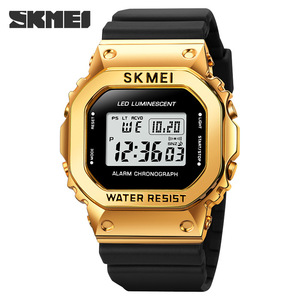 Skmei Digital Watch Gold Case Black Strap Water Resistant Unisex Sport Watch - Product Image 1
