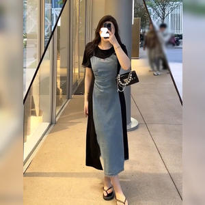 Vestidos para mujer, vestido de mujer de manga corta dividido, vaquero Midi, elástico a la moda, nuevas características de diseñador, ropa novedosa, moda 2025 en - Product Image 2