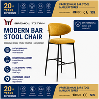Tabouret de bar moderne en tissu rembourré, structure métallique stable, dossier haut, chaise de comptoir avec repose-pieds pour cuisine, café