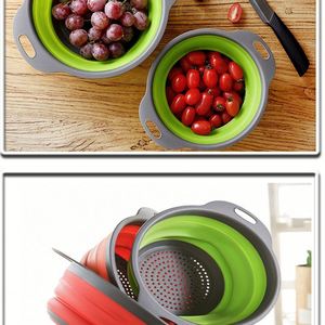 Collapsible Colander Set of 2 Round Silicone Kitchen <b>Strainer</b> Set Perfect for Draining <b>Pasta</b>, Vegetable and Fruit - Product Image 3