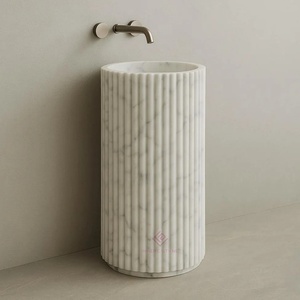 Sang trọng hiện đại freestanding đá cẩm thạch chậu rửa bệ 17x17x31 "handmade Ấn Độ Đá Cẩm Thạch phòng tắm Vanity - Product Image 1