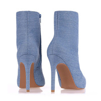 Bottines en Denim bleu à bout pointu avec fermeture éclair pour femmes
