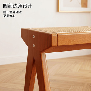 Solid Wood Rattan Bench With <b>Storage</b> For Entryway <b>Shoe</b> <b>Rack</b> Home Use - Product Image 4