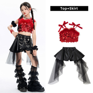 Costume de scène pour filles, jazz, hip hop, <span class=keywords><strong>danse</strong></span> de rue, imprimé numérique en polyester - Product Image 6