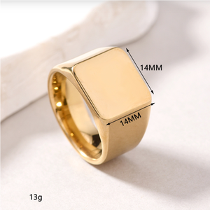 14mm 스테인리스 스틸 블랭크 플랫 빅 와이드 스퀘어 시그넷 링 남성용 개성있는 사각 밴드 반지 남성 파티 주얼리 - Product Image 6
