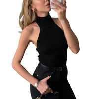 Ensemble deux pièces tricoté pour femme, style décontracté, col montant, pull gilet à dos nu, cardigan couleur unie, épaules tombantes, collection automne