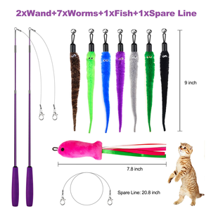 Vente en gros - Meilleures ventes : Canne à chat rétractable à trois sections avec têtes interchangeables et plumes pour le jeu des chats - Product Image 2