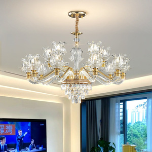 Lámpara de Techo de Cristal para Sala de Estar, Estilo Europeo, Redonda, con Múltiples Cabezales E27 LED, 15-30 - Product Image 1