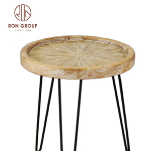 Rifornimento di fabbrica prezzo a buon mercato personalizzato moderno lusso rotondo vecchio <span class=keywords><strong>olmo</strong></span> in legno massello tavolino da tè rotondo con gamba in metallo nero - Product Image 3