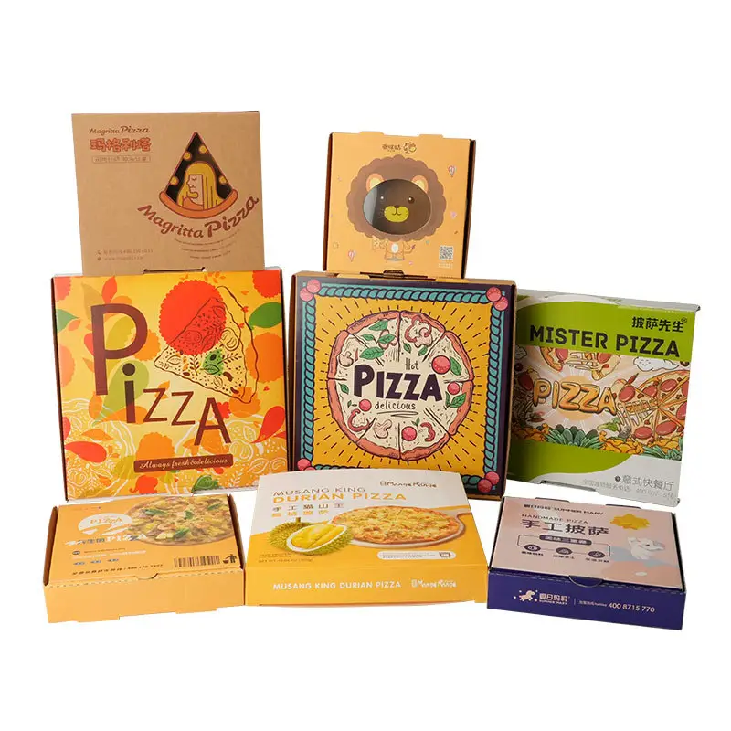 Embalaje vacío de grado alimenticio, flauta corrugada, tamaño impreso personalizado, Caja Para Pizza, diseño de cartón, caja de Pizza