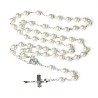Chapelet Miraculeux Catholique avec Perles Bleues de 8 mm, Croix et Cinq Dizaines, Crucifix Unique, en Plastique