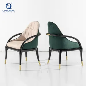 QIANCHENG stainless steel dark soild wood frame dining chair minimalist restaurant furniture french style armchair