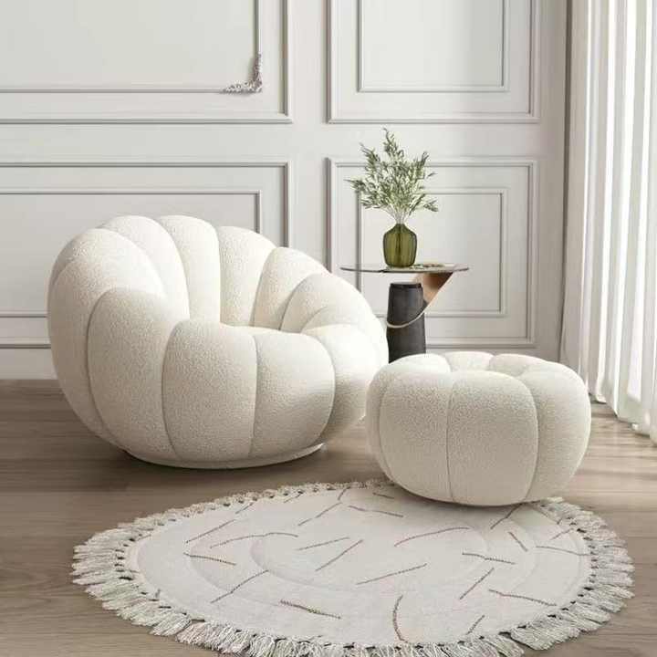 Modern Cream Style Single Sofa Pumpkin Petal Curved Lazy Sofa Chair ...