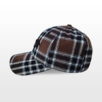 Gorra de Béisbol a Cuadros Unisex Ajustable de 6 Paneles con Logotipo Bordado, Estilo Casual, Gorra de Moda para Adultos, Patrón Marrón, Negro y Blanco