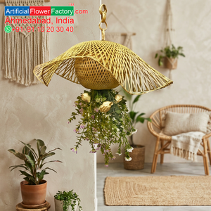 Artificial Hanging Flower Basket with Rose and Greenery Decorative Wicker Planter for Home Garden <b>Wall</b> <b>Decor</b> - Product Image 6