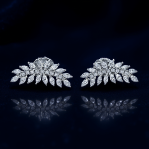 Orecchini in Oro Bianco con Diamanti Taglio Marquise Colore G Diamanti Naturali Gioielli Romantici da Matrimonio Orecchini a Lobo per Donna - Product Image 2