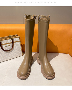 Bottes d'hiver pour femmes en cuir véritable de haute qualité, nouvelle tendance, bout rond, semelle épaisse, style cavalier, avec rehaussement interne, petite taille 33 - Product Image 4