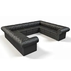 <span class=keywords><strong>Sofa</strong></span> Booth Chesterfield Berlapis Kulit PU Hitam dengan Kancing Tufted |   Tempat Duduk Bentuk U untuk <span class=keywords><strong>KTV</strong></span>, Bar, Klub Malam & Restoran - Product Image 1