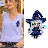 Patch brodé personnalisé à sequins pour Halloween, thermocollant, motifs citrouille, chauve-souris, sorcière, hibou, pour vestes, sweats à capuche, chapeaux, sacs, vêtements, OEM ODM