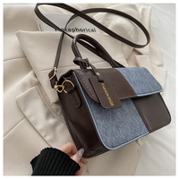 Sac bandoulière en jean patchwork bicolore mignon, petit sac à main color block, 4 couleurs, pour femme, cadeau quotidien, vente en gros