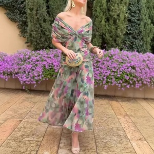 Vestido <span class=keywords><strong>de</strong></span> Fiesta Elegante <span class=keywords><strong>de</strong></span> Longitud Media con Cuello en V y Mangas Murciélago, Estampado, Verano 2026 - Product Image 1