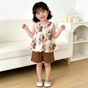 Ropa Infantil <span class=keywords><strong>de</strong></span> Verano, Estilo Europeo Americano, Conjuntos <span class=keywords><strong>de</strong></span> Moda con Hombros Descubiertos, Ropa para Niñas, Primavera 2026, Poliéster - Product Image 1
