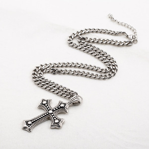 <b>Cross</b> Pendant Necklace Stainless Steel Cuban <b>Chain</b> Black Embossed <b>Cross</b> Men's Fashion Jewelry Geometric Design - Product Image 4