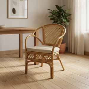 Fauteuil en rotin moderne avec dossier tressé et coussin en mousse pour salon, style scandinave, chaise de détente corona - Product Image 6