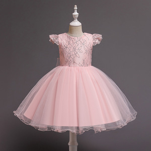 Vestido de Princesa para Niña, Azul, con Encaje y Tul, Cuello Redondo, Mangas con Volantes, Vestido de Dama de Honor - Product Image 4