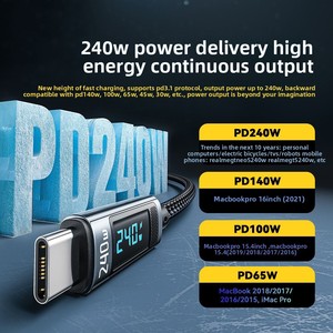 <span class=keywords><strong>Cable</strong></span> <span class=keywords><strong>de</strong></span> <span class=keywords><strong>Datos</strong></span> Tipo-C con Pantalla Digital PD240W y Chip E-Marker para Tablets, Compatible con Carga Rápida y Transferencia <span class=keywords><strong>de</strong></span> <span class=keywords><strong>Datos</strong></span> - Product Image 3