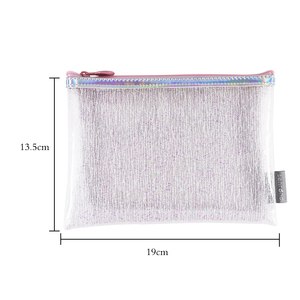 Clear PVC Cosmetic Bag With Geometric Pattern Zipper Closure Water Resistant Small <b>Makeup</b> <b>Case</b> For Travel Toiletry Storage - Product Image 6